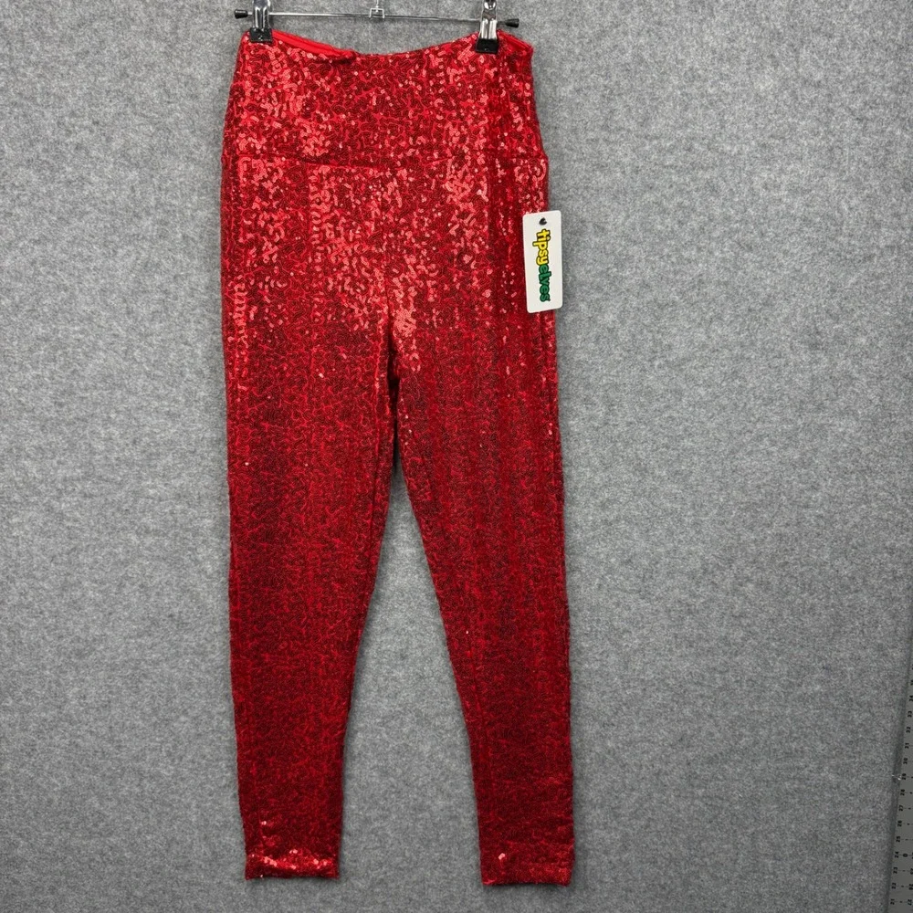 Tipsy Elves Womens Red Sequin‎ High Waisted Leggings Size Medium NWT TE-CWP322M